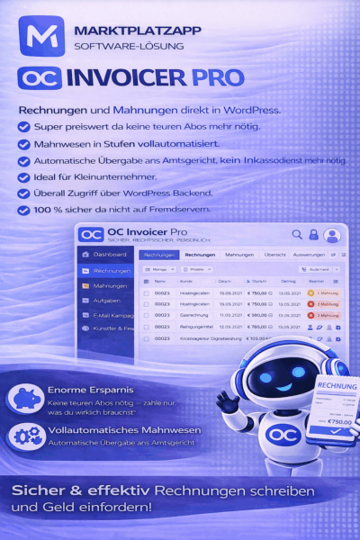 OC Invoicer Pro - WordPress-Plugin - Freiheit von teuren Buchaltungsplattformen, einmal kaufen ewig nutzen