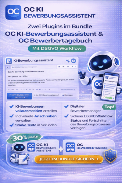 OC KI-Bewerbungsassistent, OC Bewerbungstagebuch & OC KI Dokumentenprüfer mit DSGVO Workflow